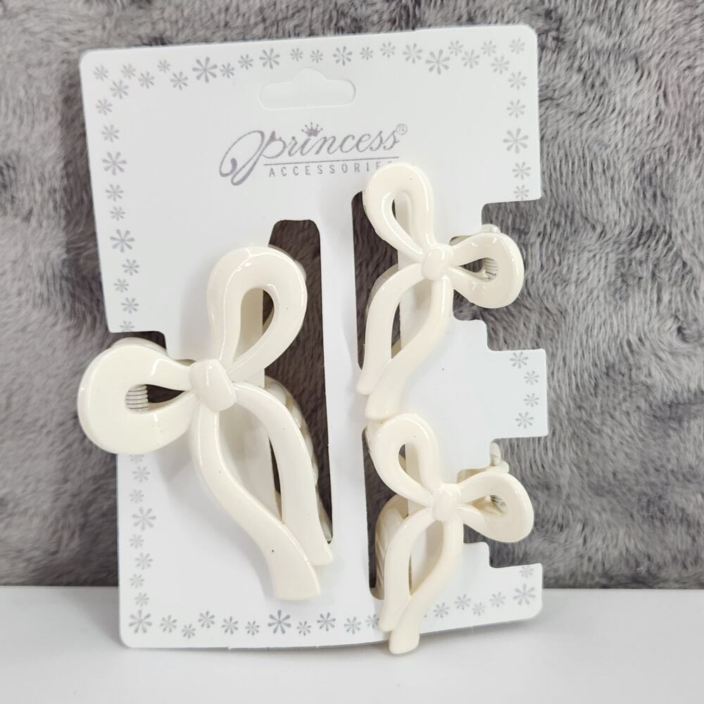 3 pc Ribbon Shaped Claw Clip Set, Hair clips, Off White by Princess Accessories
